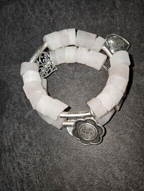 Handmade Rose Quartz Memory Wire Wrap Bracelet w/ Hope Charm 367